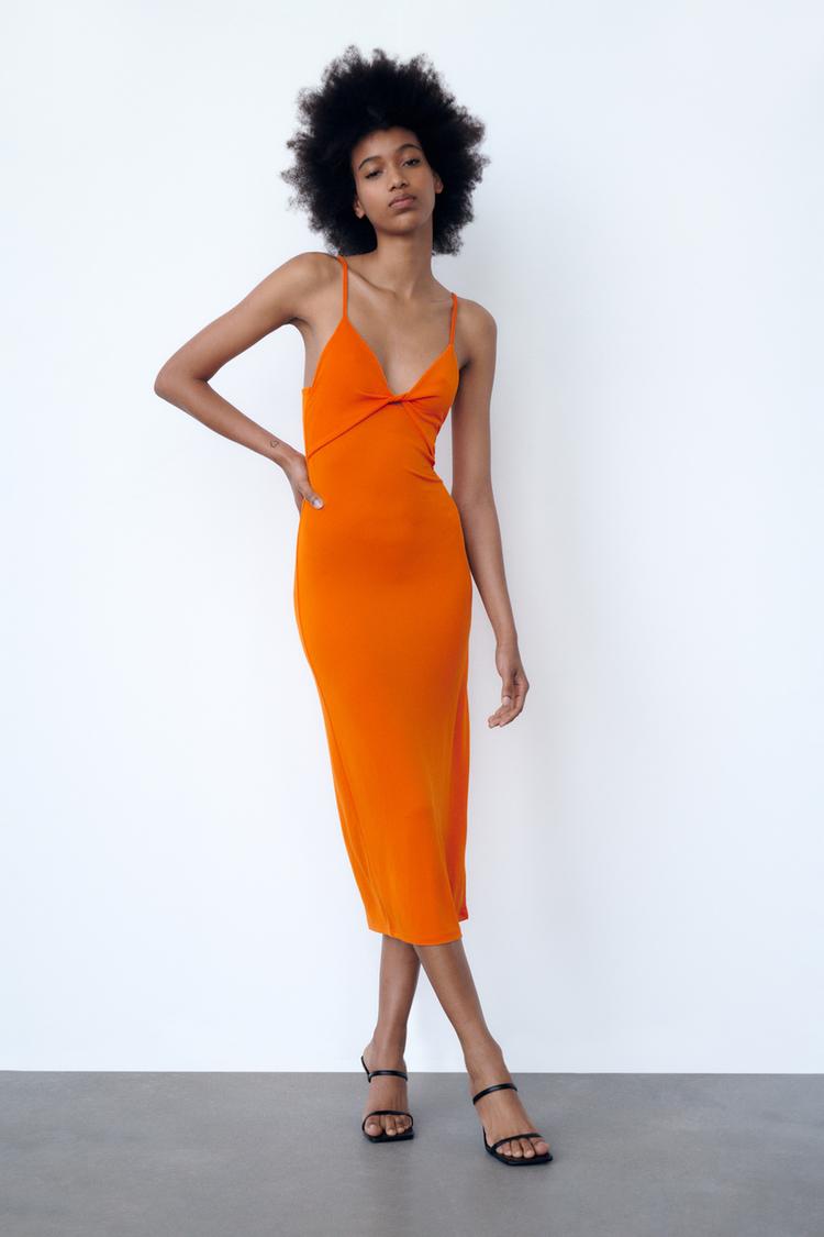 CUT OUT PLEATED DRESS Orange ZARA United States